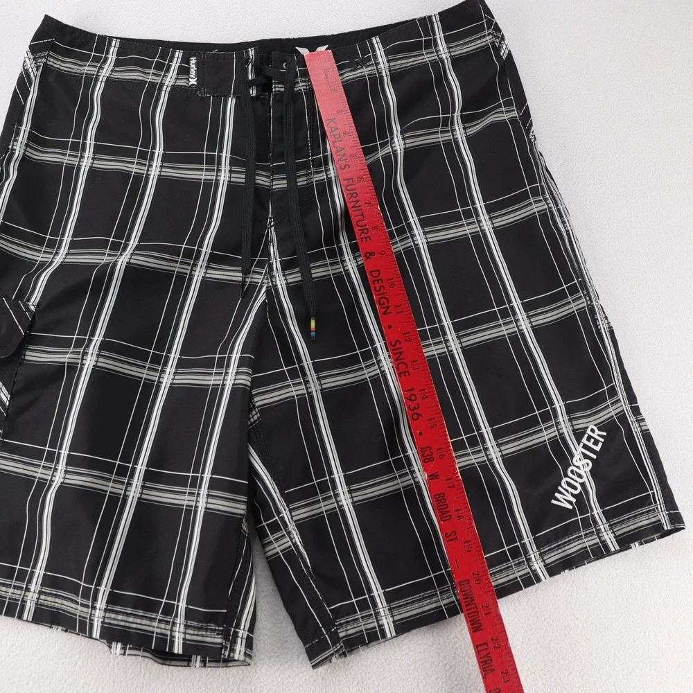 Hurley Mens Black White Plaid Board Shorts Swim Trunks Size 36‎ Wooster